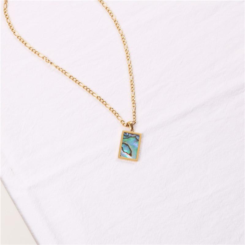 Fashion Jewelry Colorful White Shell Necklace Rectangle Pendant Necklace Stainless Steel Necklace