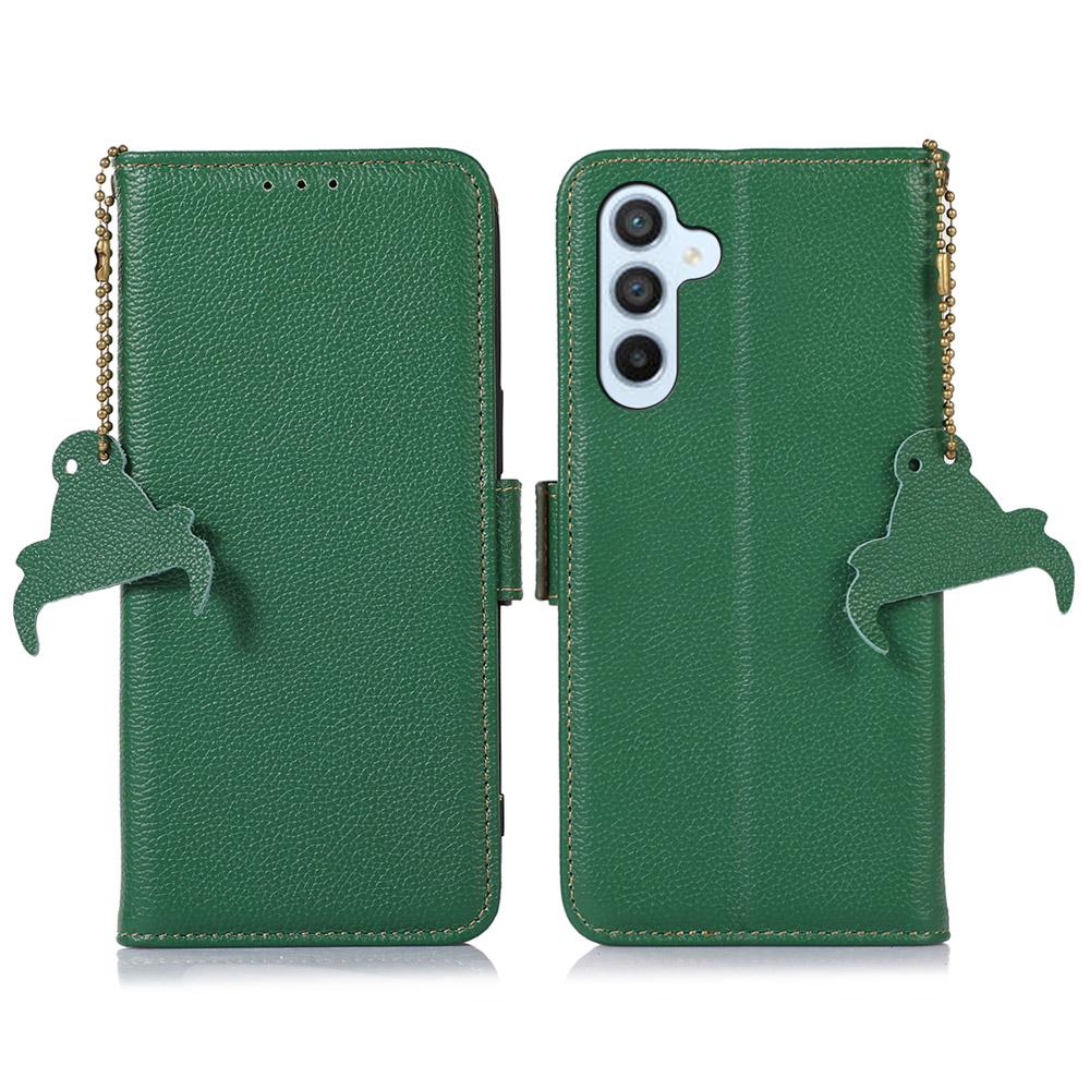 

For Samsung Galaxy A16 5G/A16 4G Case RFID Blocking Textured Genuine Cow Leather Phone Cover Green