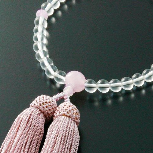 Kyoto Butsudan Hayashi Prayer Beads for Women, Pure Silk with Tassel, Genuine Crystal, Three Heavenly Crystals, Rose Quartz, and a Prayer Bead Bag (W-