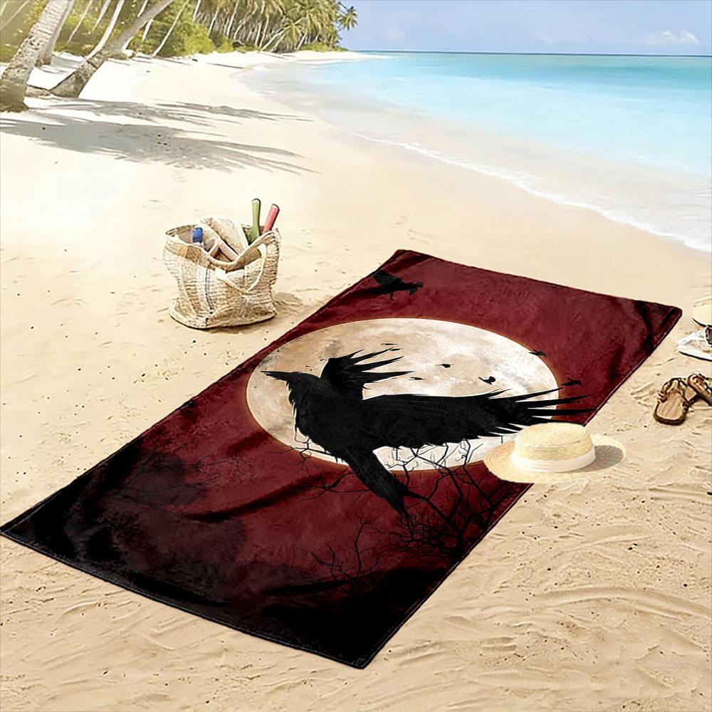 Raven's moonlit flight Print beach towel, quick drying, suitable for travel, outdoor sports, jogging, the beach and swimming, gift