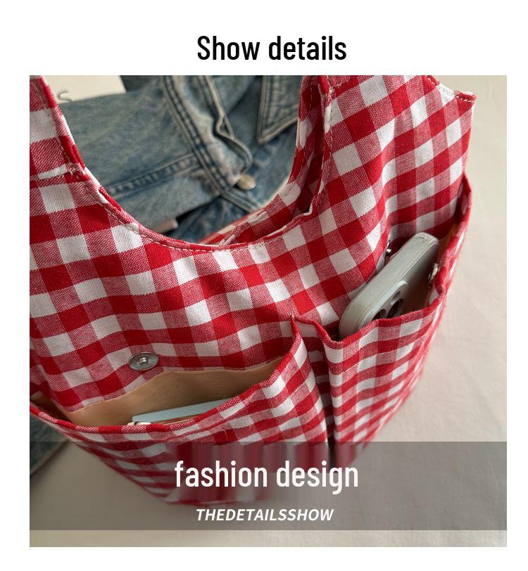 Retro Korean Plaid Large Capacity Canvas Tote Bag - Early Spring 2026 Edition