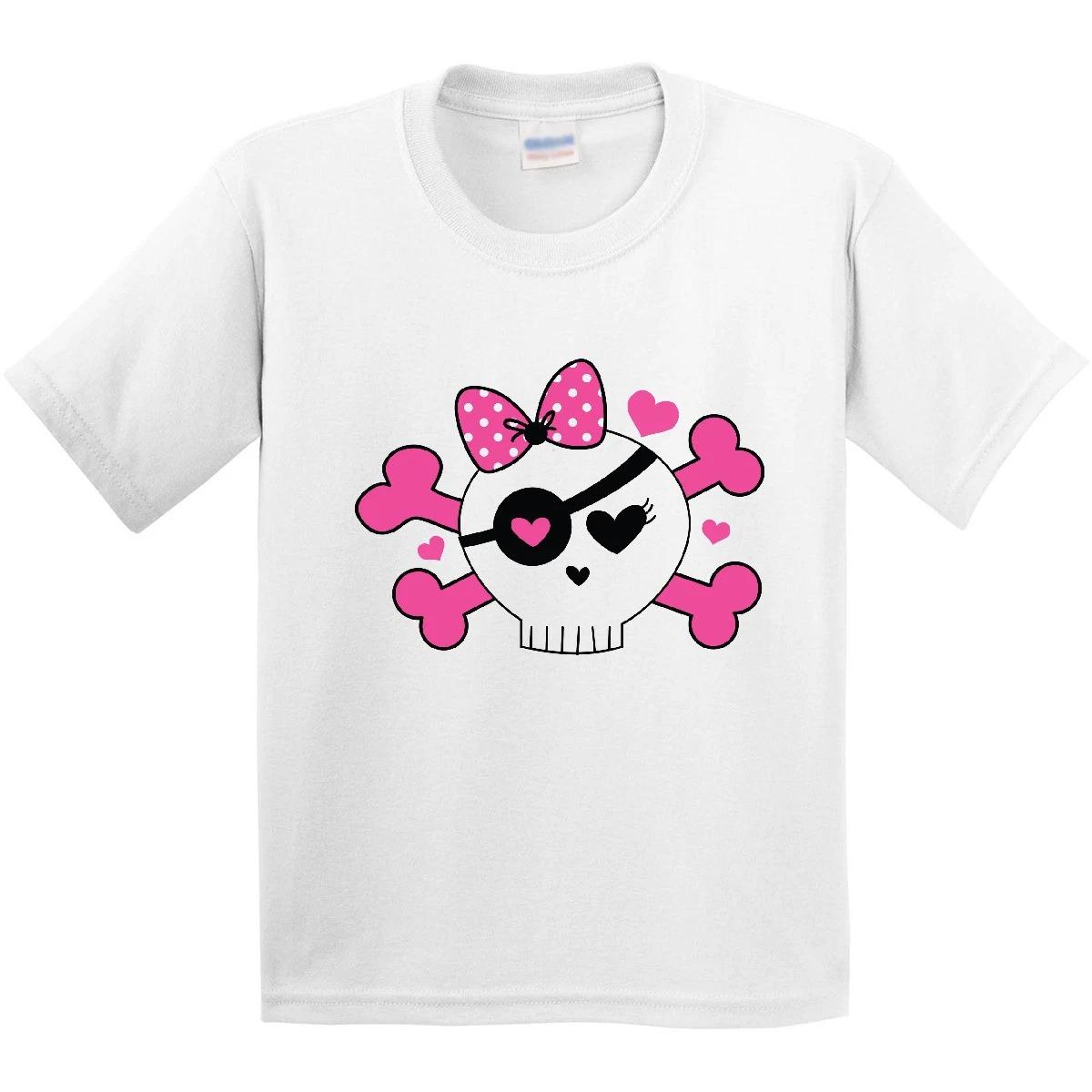 

Inktastic Girl Pirate Skull Valentine Youth kids boys T-Shirt Valentines Day Pink Hearts 120