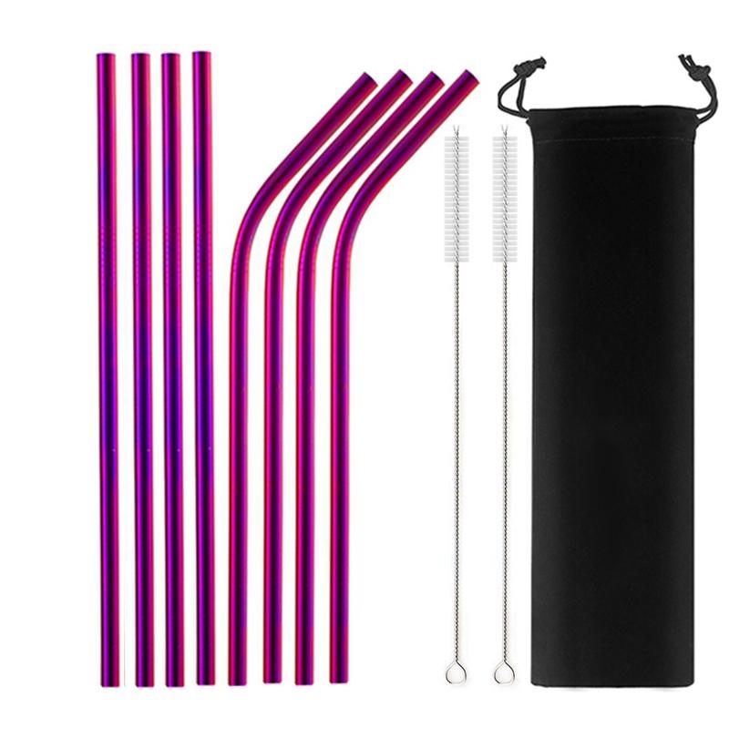 10 Colors Eco-Friendly Metal Drinking Straw 304 Stainless Steel Straws Set Reusable Colorful Bar Party Drinkware Straw Accessory