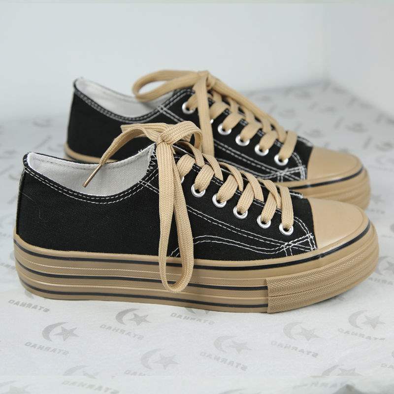 Canvas shoes women's spring and autumn leopard print trend Korean version of campus sports shoes thick-soled high street muffin bottom thick-soled ins