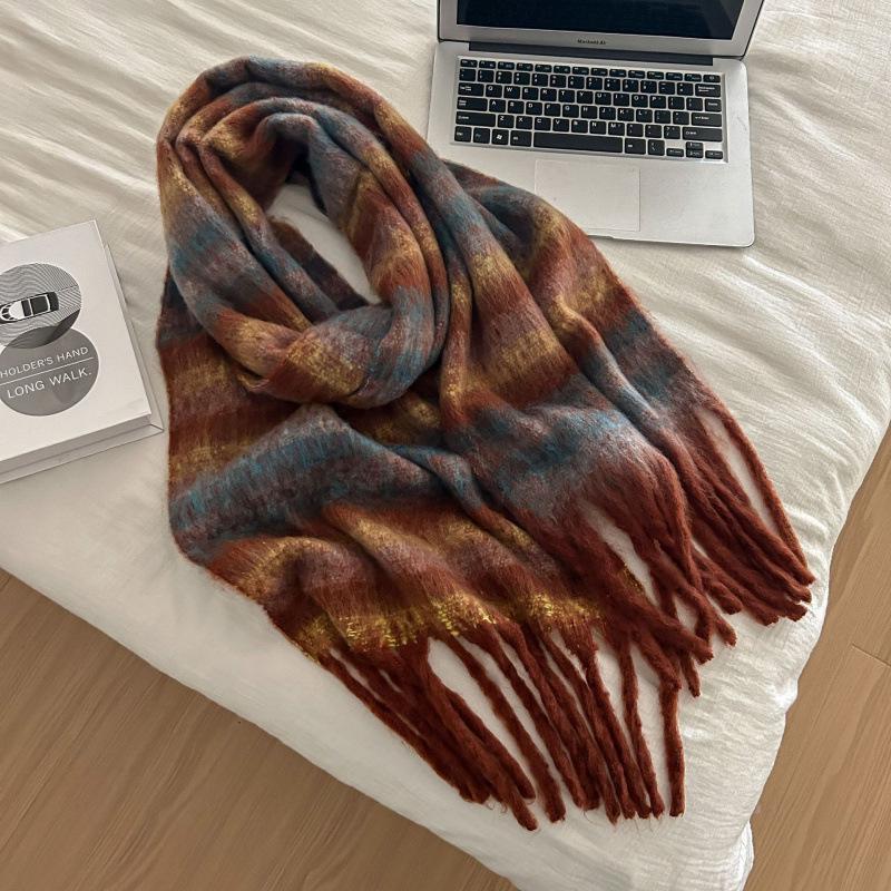 High-End Plaid Shawl for Women - 2025 Autumn/Winter Korean Style Thickened Imitation Cashmere Scarf