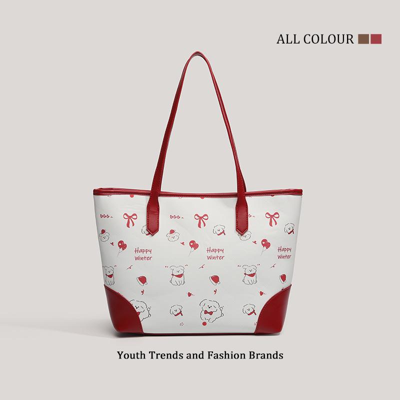 

Popular this year 2025 new summer cute printed puppy tote bag women s large-capacity commuter shoulder armpit bag