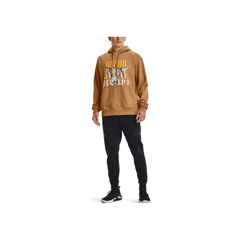 Under Armour Pánská mikina s kapucí Project Rock Johnson Series Training Sports s potiskem, fleecová, Vintage-Brown 1367036-277