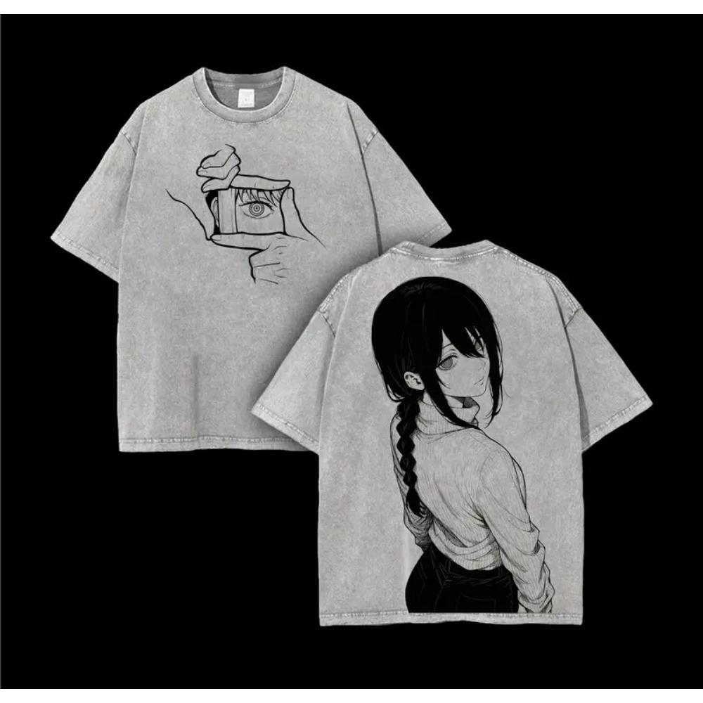 Anime Chainsaw Man Makima Graphic T Shirt Men Women Washed Cotton Tshirts Vintage Casual Clothing Harajuku Short Sleeve T-shirt