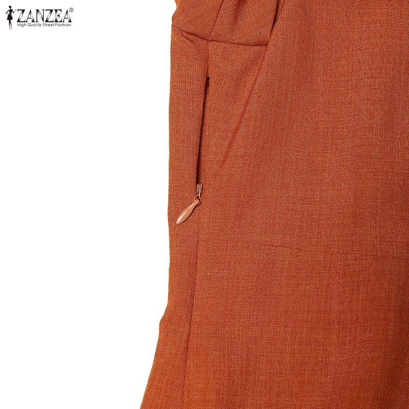 ZANZEA Elegant Women Turn Down Collar Casual Short Sleeve Dress