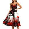 Women's Fashion Casual Sleeveless Round Neck Halloween Print Dress for Party and Daily Wear