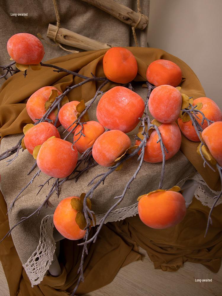 7-Head Artificial Persimmon Branch: Ruyi Flower Arrangement for Living Room Decoration