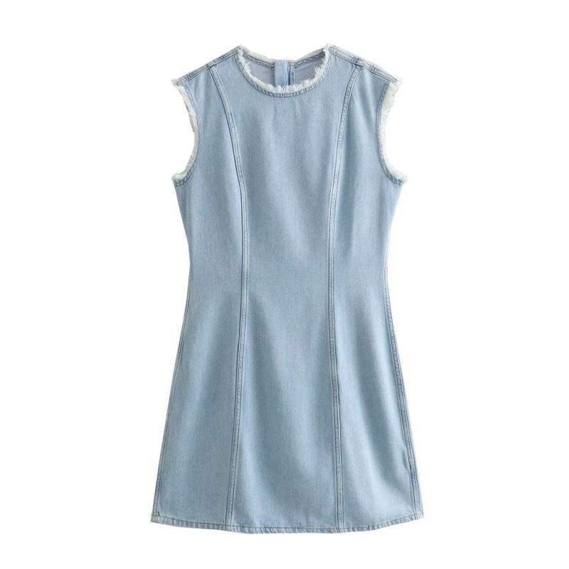European American Women s Clothing Summer Fashionable Stitching Denim Vest Short Dress S светло-синий