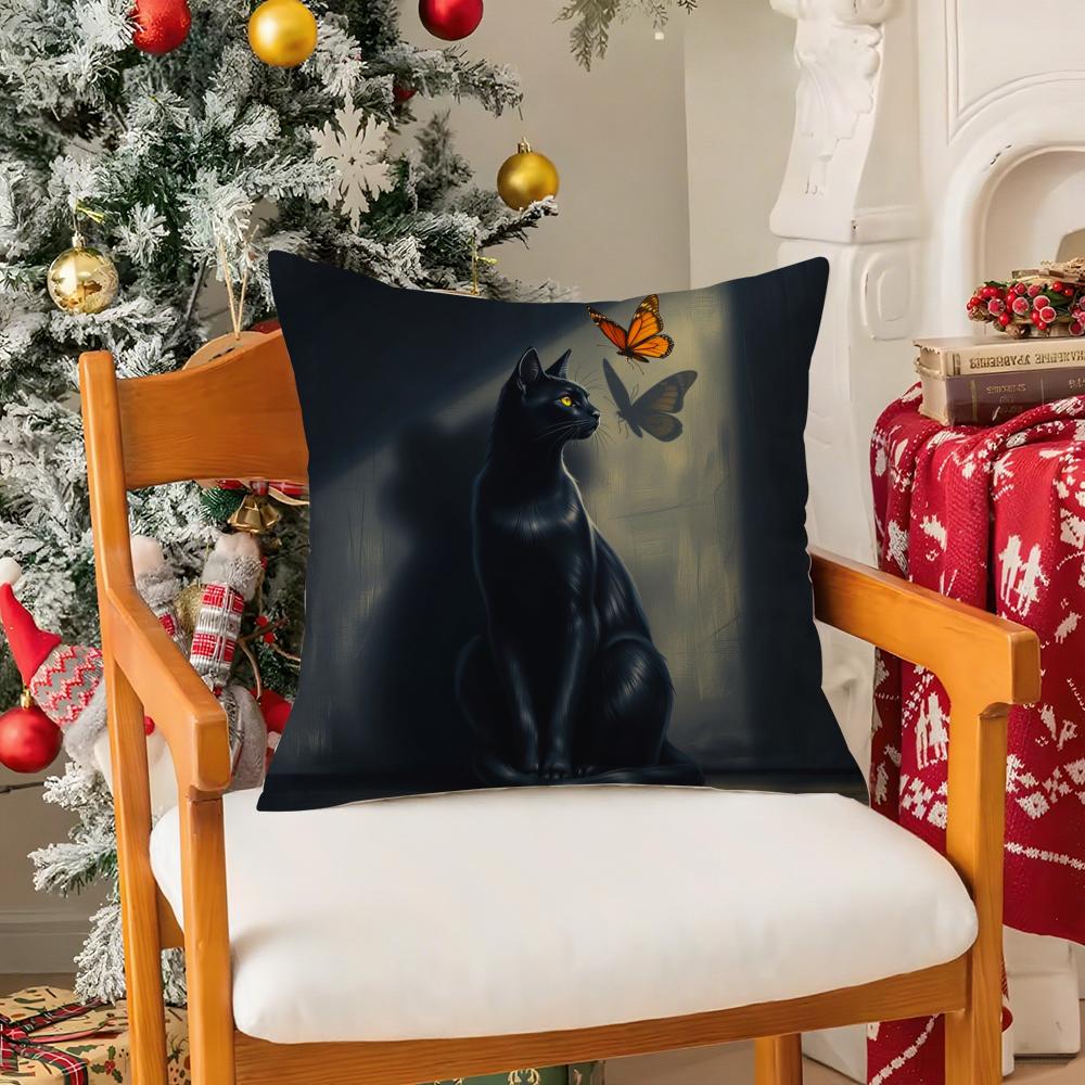 Black Cat Pillow Case Silky elegant Comfort Sofa Bed Invisible zipper 30cmx30cm