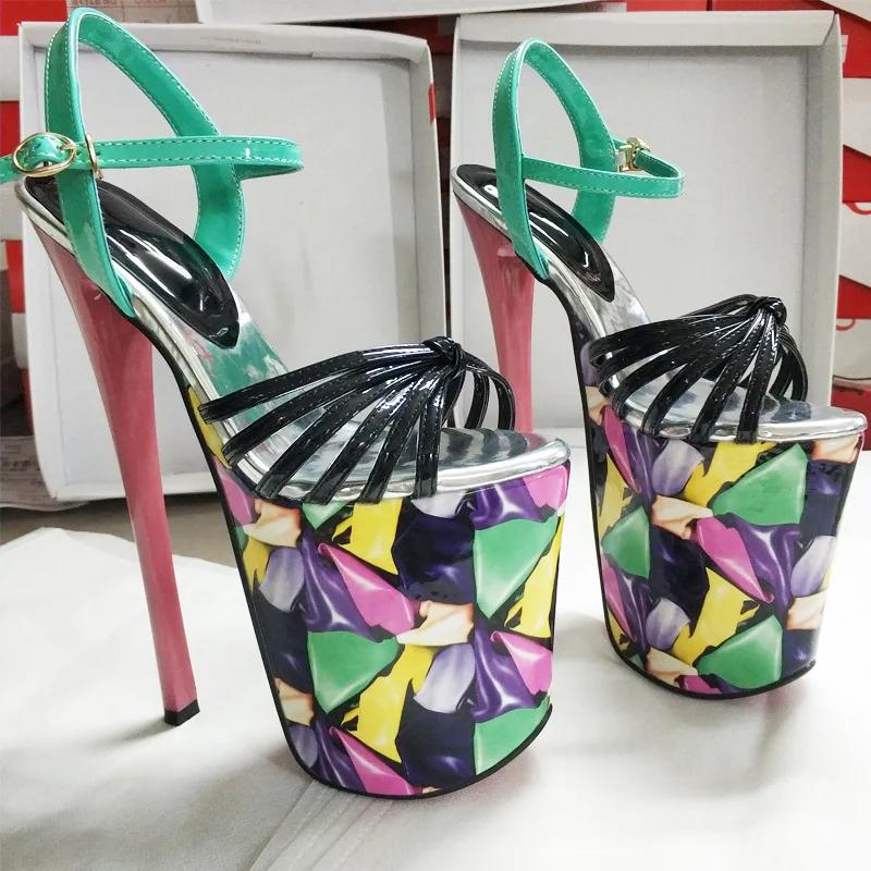 Fashion Women Shine Electroplated Heel Sandals Pole Dance Shoes Sexy Stripper Nightclub High Heels 19CM Exotic Models Shows