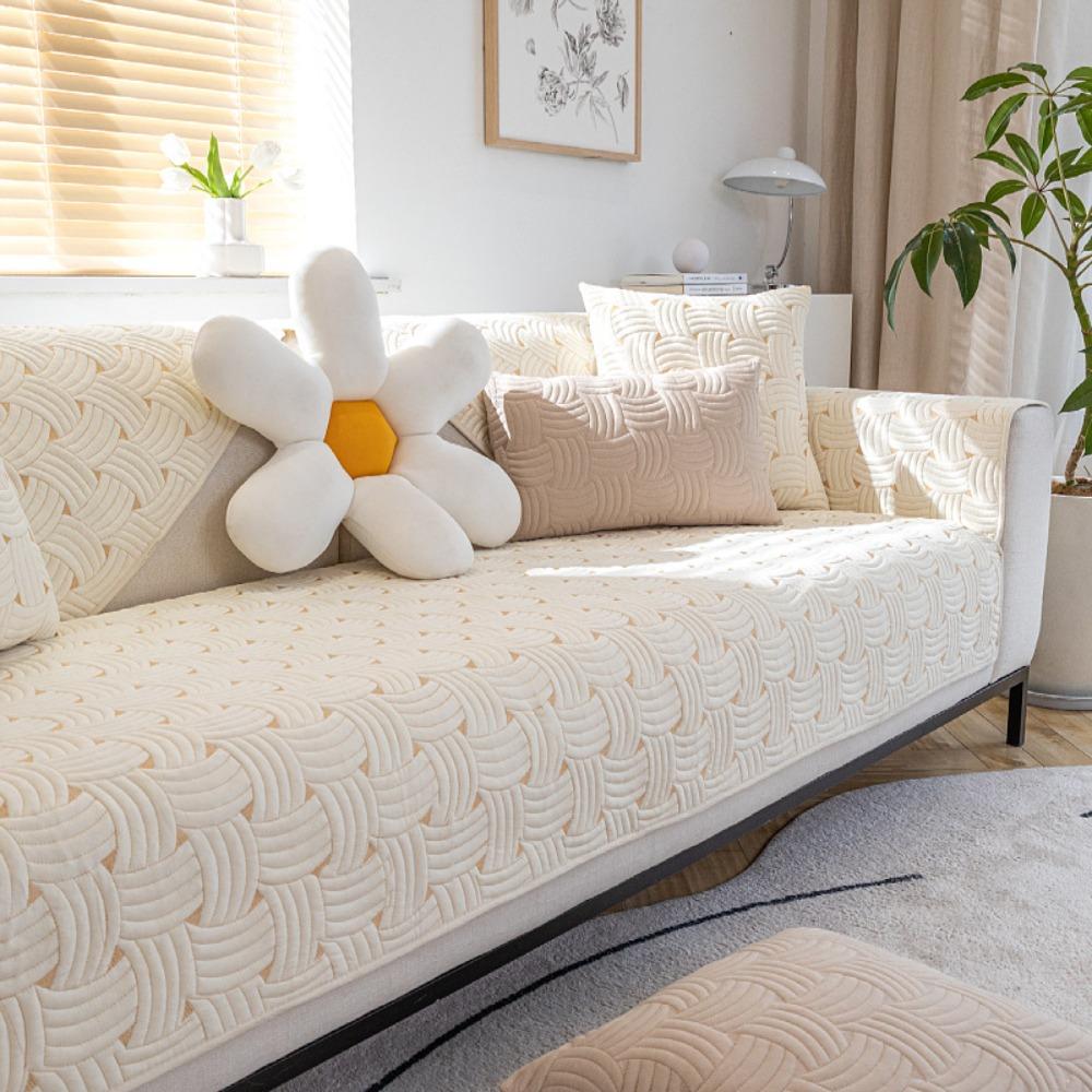 Non Slip Sofa Cover Flannel Fabric Universal Couch Protector Simple Modern Style for All Seasons