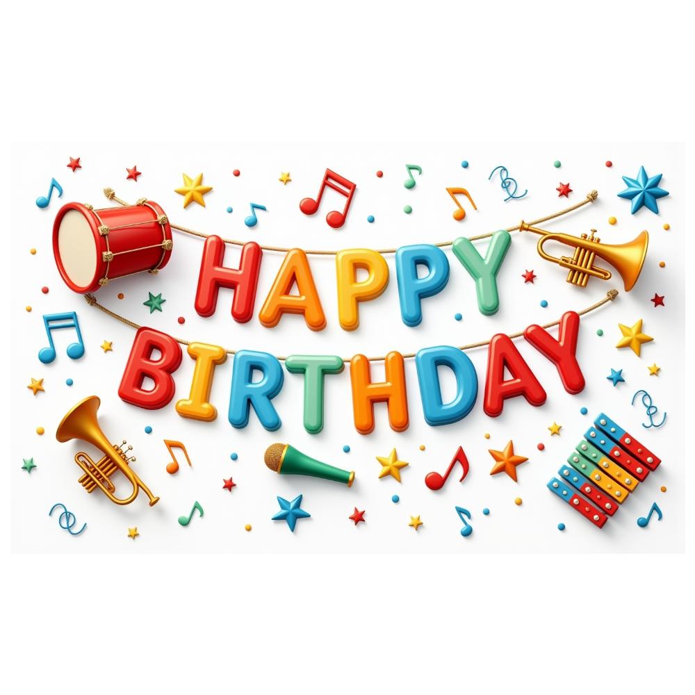 Birthday Banner Playful Party Banner Birthday Display Musical Instrument Pattern Banner For Party Decoration Birthday