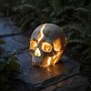 Broken Rebirth Sculpture Cracked Skull Garden Solar Light, Resin LED Statue Spooky Gothic Ornament Ornament, Halloween Decoration for Haunted