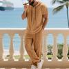 Men'S Casual Linen Hooded Shirt and Pants Set | Short Sleeve, Drawstring Waist, Non-Stretch, Solid White, Vacation Homewear with Woven Texture