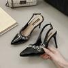 Rhinestone chain with bag head sandals women's early spring new models with skirts, thin heels, pointed high heels women's shoes