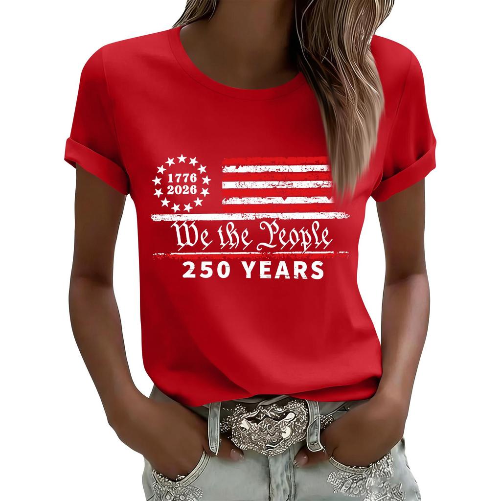 Women's Casual Printed T-Shirt Round Neck Pullover Short Sleeve Top