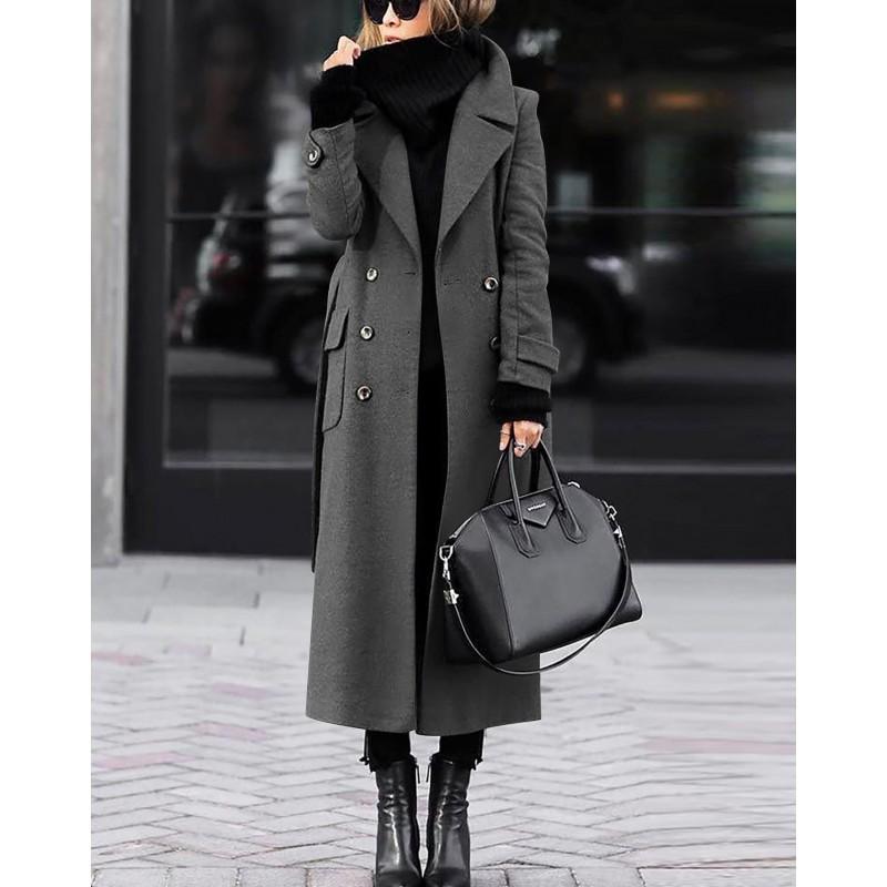 Womens Wool Blend Coat Winter Thickened Mid-Length Trench Style Outerwear Casual Elegant Double-Breasted Jacket