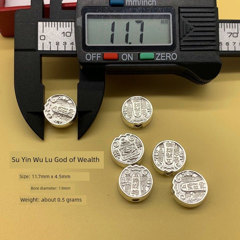 

Pure Silver 999 Sterling Silver Spacer Beads Accessories Five Gods of Wealth Woven Bracelet DIY Ornament Carrying Strap 3D Hard Silver Horizontal Wear Plain silver crosses the five-way God of Wealth.