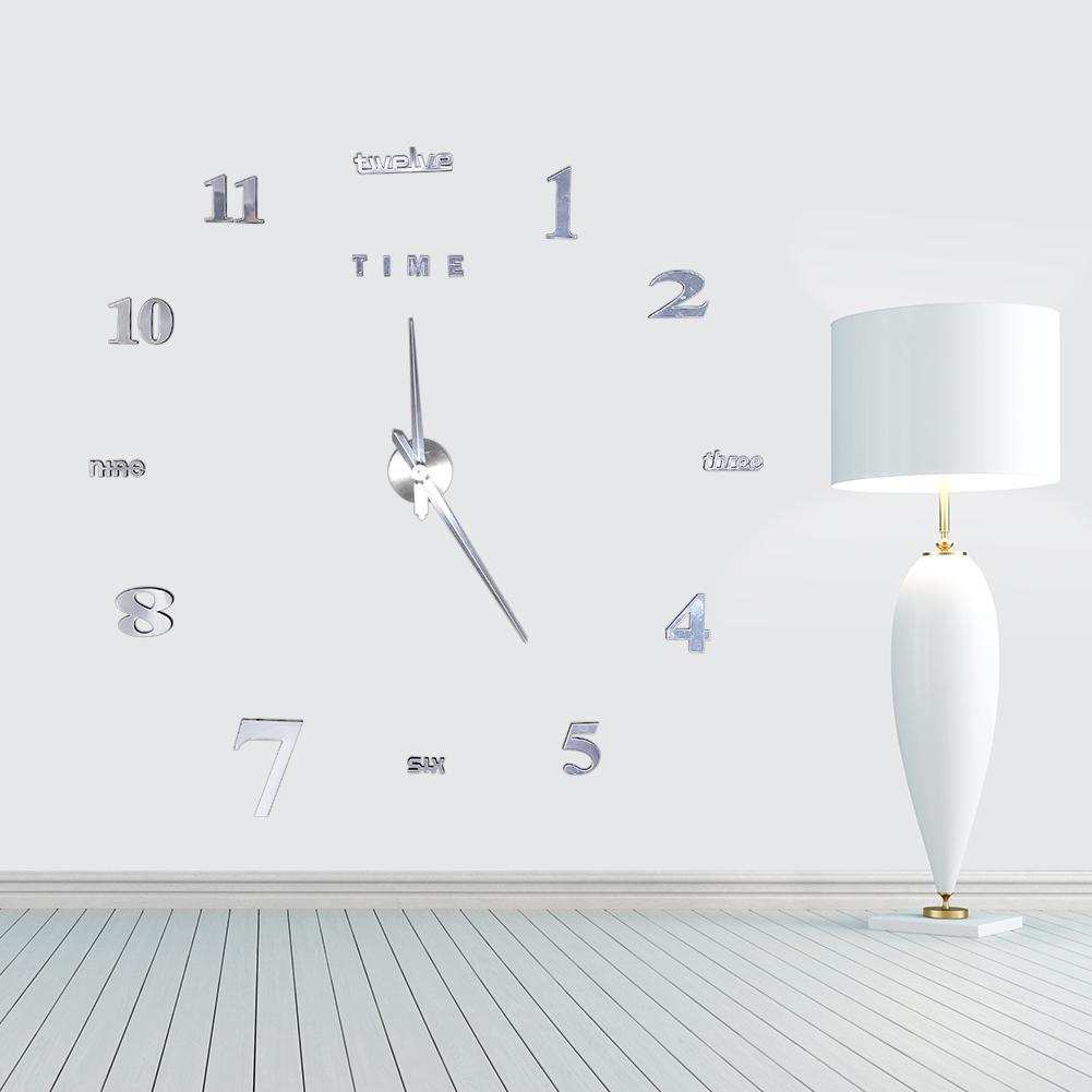 

Modern DIY Large Wall Clock Kit 3D Mirror Surface Sticker for Home Office Room белый