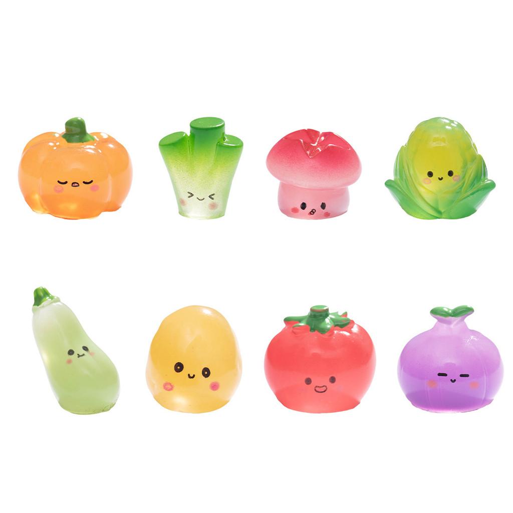 8Pcs/set Multicolors Mini Luminous Vegetable Miniatures Glow in the Dark Resin Ornaments Fairy Garden Decoration Micro Landscape
