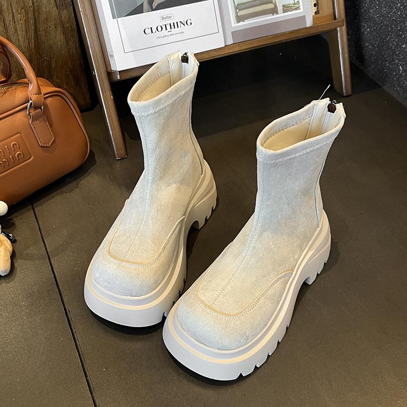 

Fashion 2025 New Fashion Women Ankle Boots Chunky Platform Heels Zipper Punk Short Booties Shoes Zapatos Mujer 35 бежевый