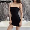 IHUASU Robe Fourreau Sexy pour Femmes Noire Sans Manches Halter Vêtements de Club Bodycon Solide Mini Robe Robes Féminines Vêtements d'Été Pour Robe