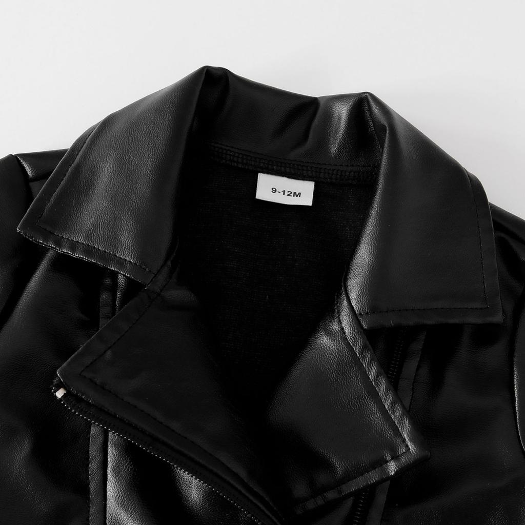 Long-Sleeve Big Collar Leather Jacket Cool Boys Moto Coat