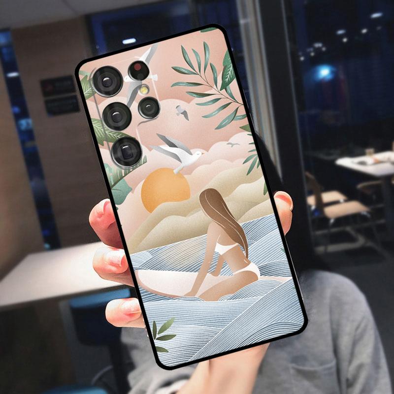 Surfboard Surfing Surf Girl Cover For Samsung Galaxy S25 S24 S21 S22 S23 Ultra S9 S10 Plus S24 FE S21 FE Phone Case