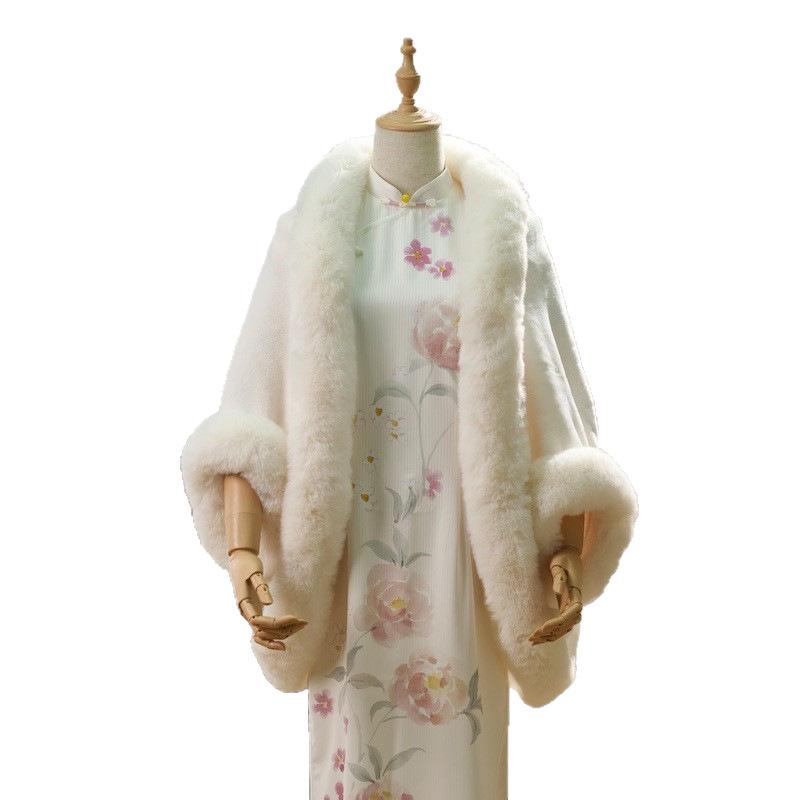 Qipao Hochzeitskleid mit Schal - 2025 Herbst/Winter Kollektion: Warmer dicker Ärmelstil