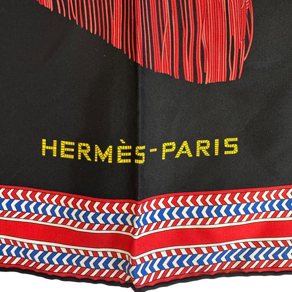 Hermes SELLE DES STEPPES (Saddle) Silk Calle 90 Scarf Navy Silk Used