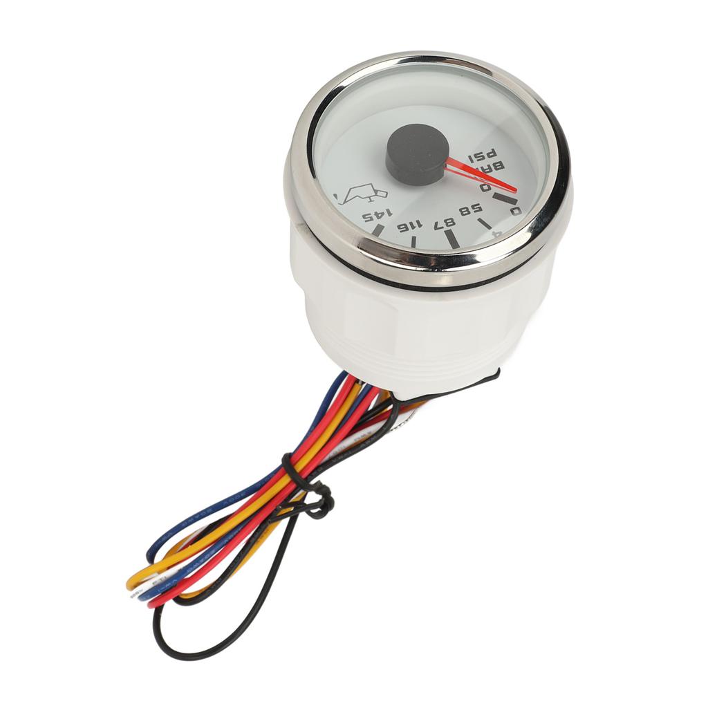 52MM Oil Pressure Gauge White Dial Silver Bezel DC 9‑32V 0‑10Bar CAN Bus Oil Pressure Meter for RV Yachts Boats