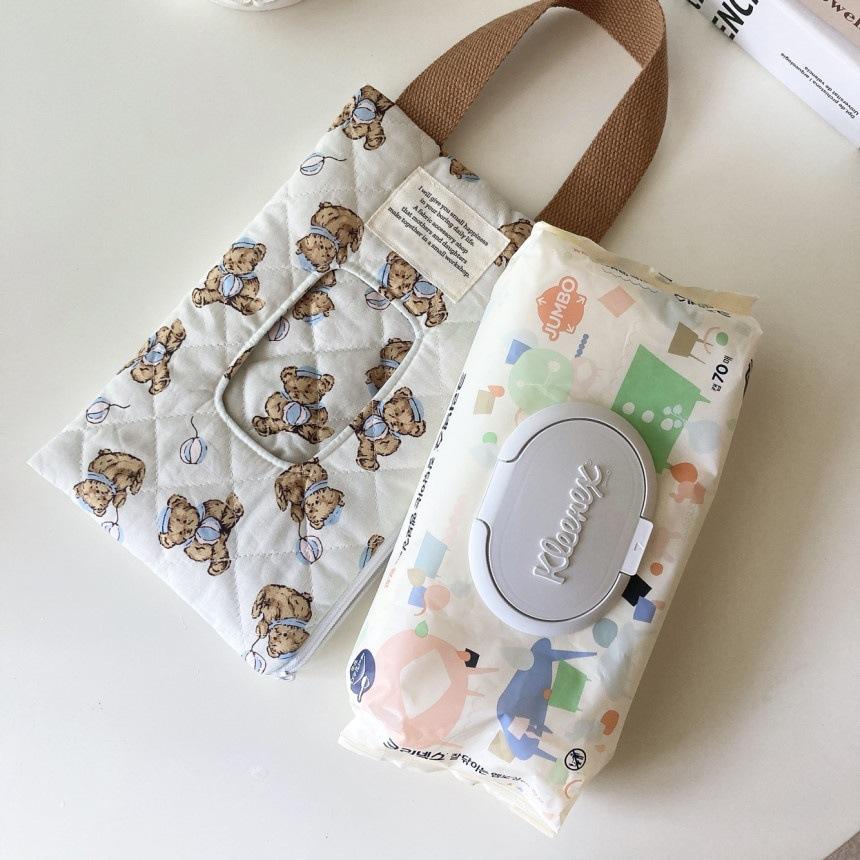 1st 13x6x24cm Ballong Nalle Quiltad Bomull Våtservettspåse Bil Utflykt Barnvagn Bärbar Hängande Tyg Tissuebox