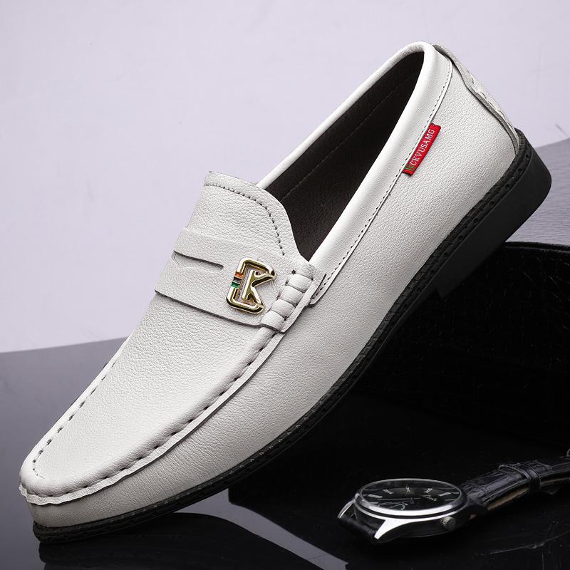 

Fashion Non-Slip Boat Shoes Genuine Leather Men Loafers Simple Moccasin Fashion Slip on Soft Flats Comfy Handmade Man Driving Footwear 46 белый