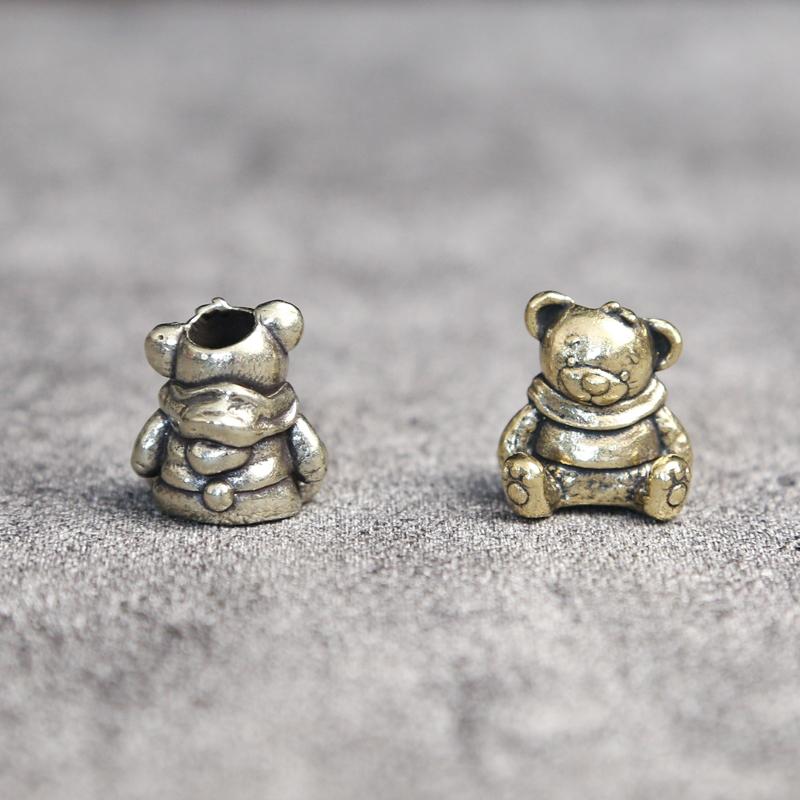 Cute Sitting Bear Brass Knife Bead EDC DIY Paracord Woven Bracelet Lanyard Pendants Accessories Outdoor Tool Hangings Trinkets