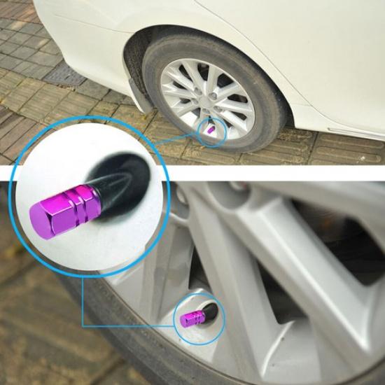 4× Purple Aluminum Car Tire Wheel Rims Stem Air Valve Cap Tyre Covers Accessory