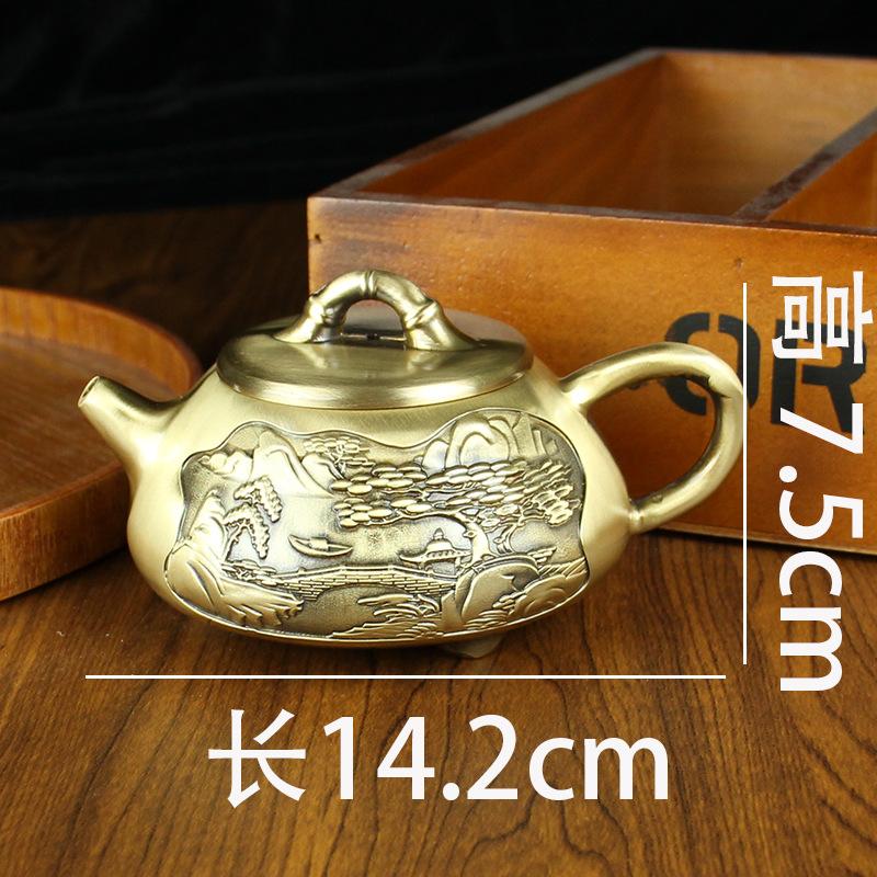 

Латунный чайник с иероглифом Фу, офисный чайный сервиз, украшение для дома, чайник для кипячения воды, пейзаж, готовый, горшок Байфу