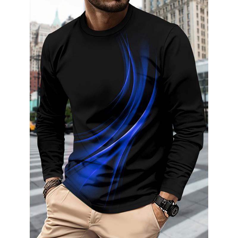 Sports Men's Long Sleeve T-shirt Men's Casual Sports Fitness Leisure Lightweight T-shirt 3D Gradient Printing Casual Streetwear