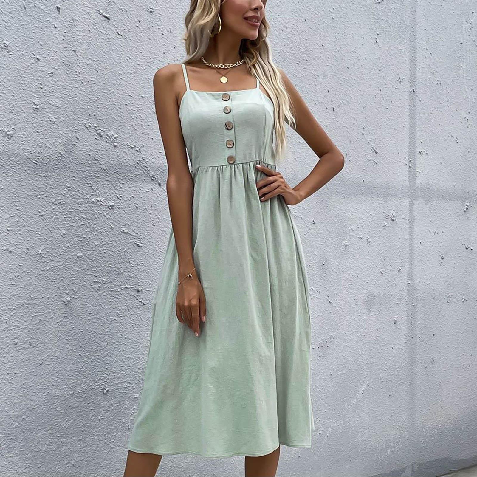 

Женское летнее повседневное однотонное платье без рукавов с квадратным вырезом L