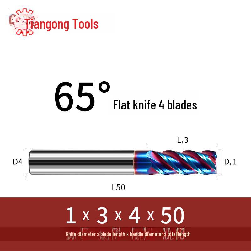 Freză Tiangong 65° din Carbură de Tungsten, Freză Frontală CNC Acoperită cu 4 muchii