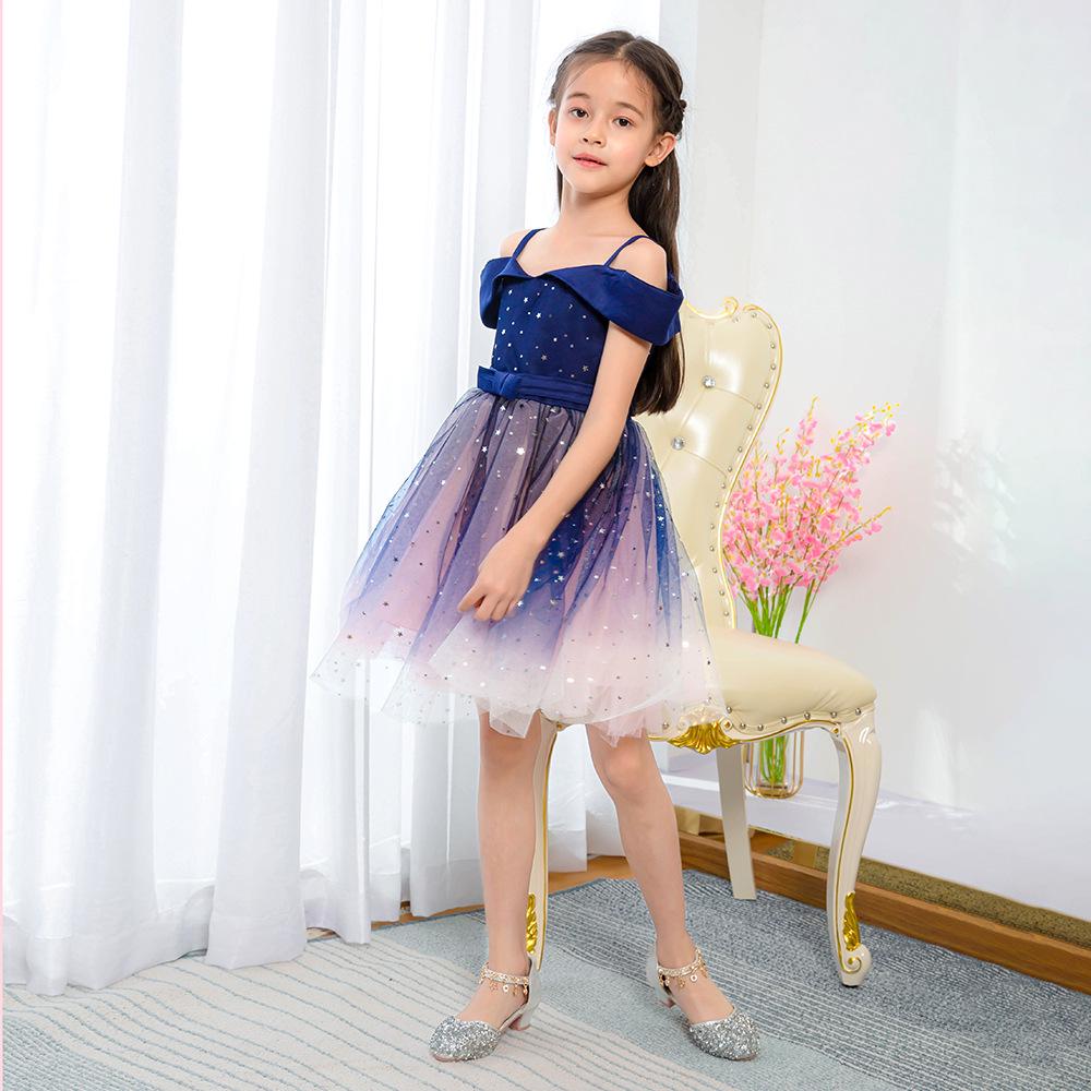 

Платье-пачка на одно плечо с пайетками Starry Sky для девочек — европейский и американский стиль летней принцессы 110 cm темно-синий