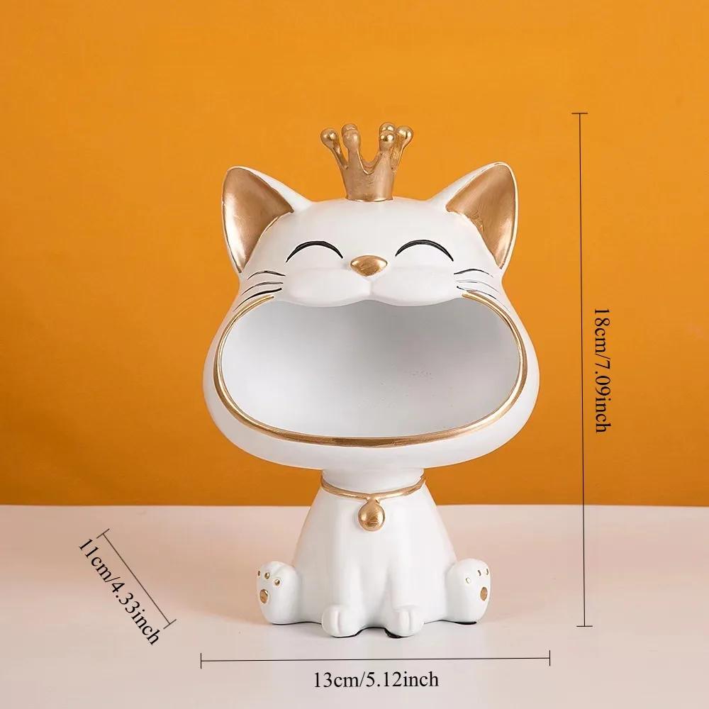 For Resin Crown Cat Bigmouth Cat Storage Desktop Decoration Ornament Entryway Key Snack Storage Handicrafts Animal Model Collect