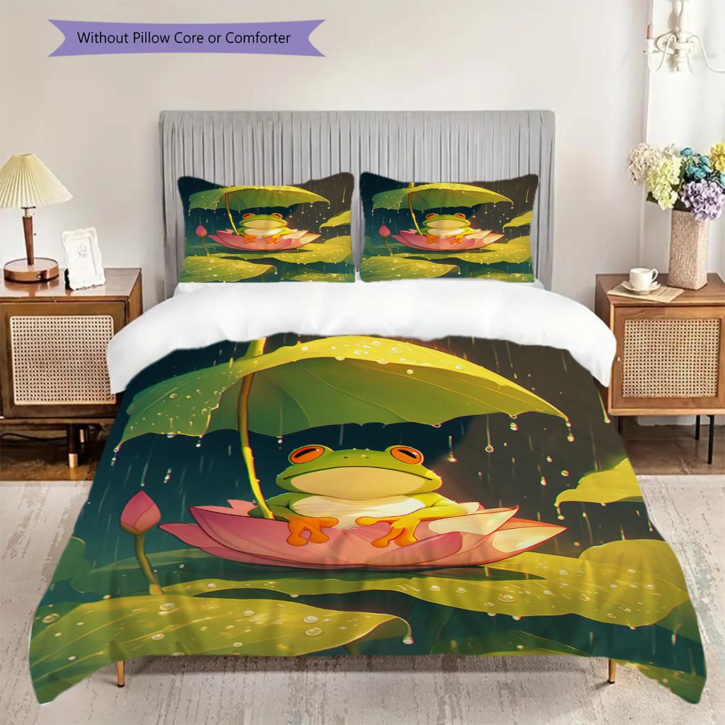 Frog Pattern Bedding Quilt Set Quilt Cover Pillowcase Home Decoration Birthday Gift (1 * Duvet Cover + 2 * Pillowcase, Without Core)