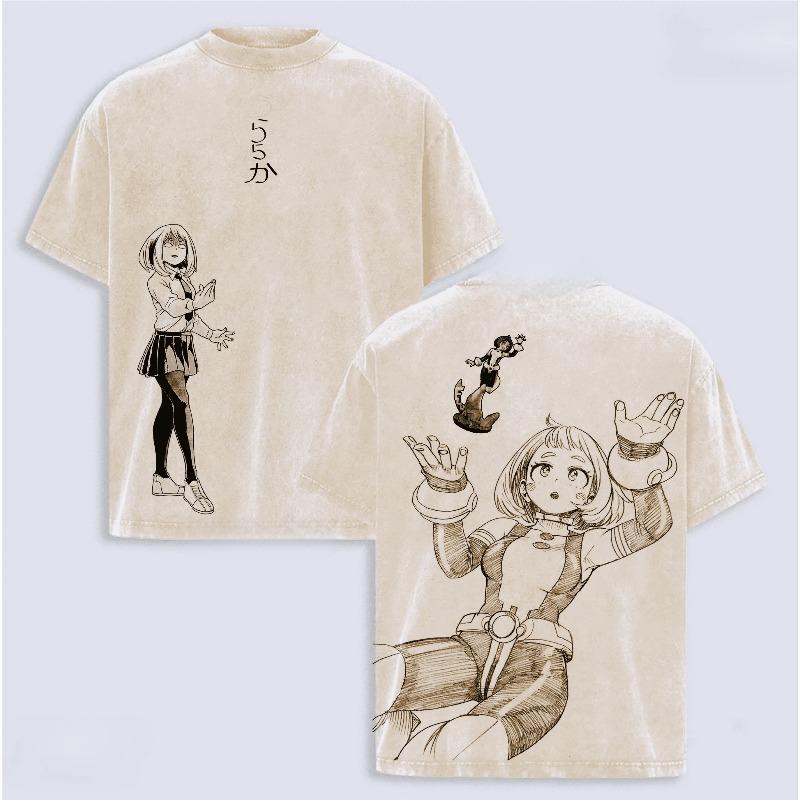 

My Hero Academia OCHACO URARAKA T-shirt Cute Anime Washed Oversized T Shirt Summer Short Sleeve Cotton Tees Tops Men Clothing S бежевый