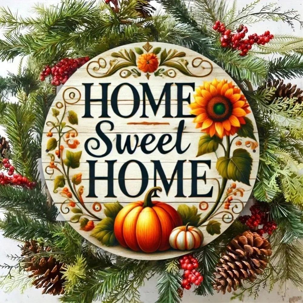 Vintage Aluminum Home Sweet Home Wreath Sign Wall Decor For Living Room Kitchen Bathroom Bedroom