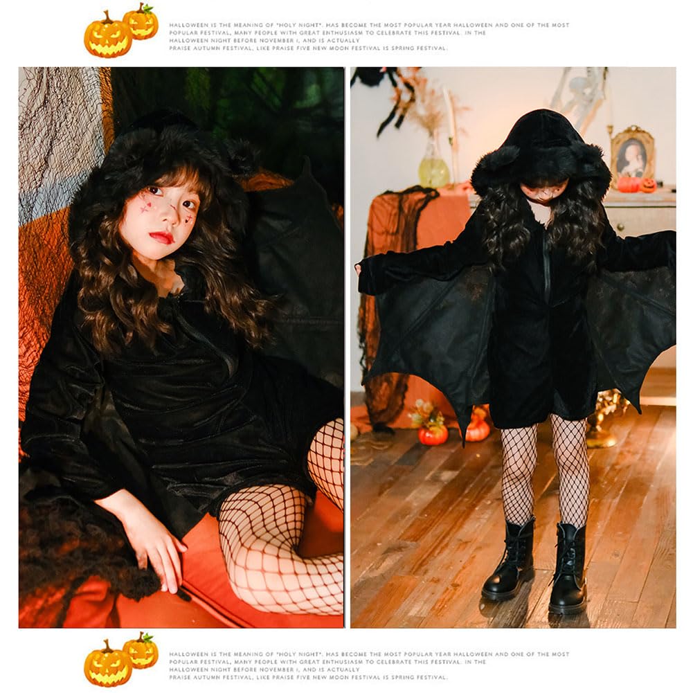 Halloween Cosplay Kids Bat Devil Vampire Costume Set for Cute and Stylish for School and Events [mxcgzl] Set, 2-Piece Kids, Black, Festivals,