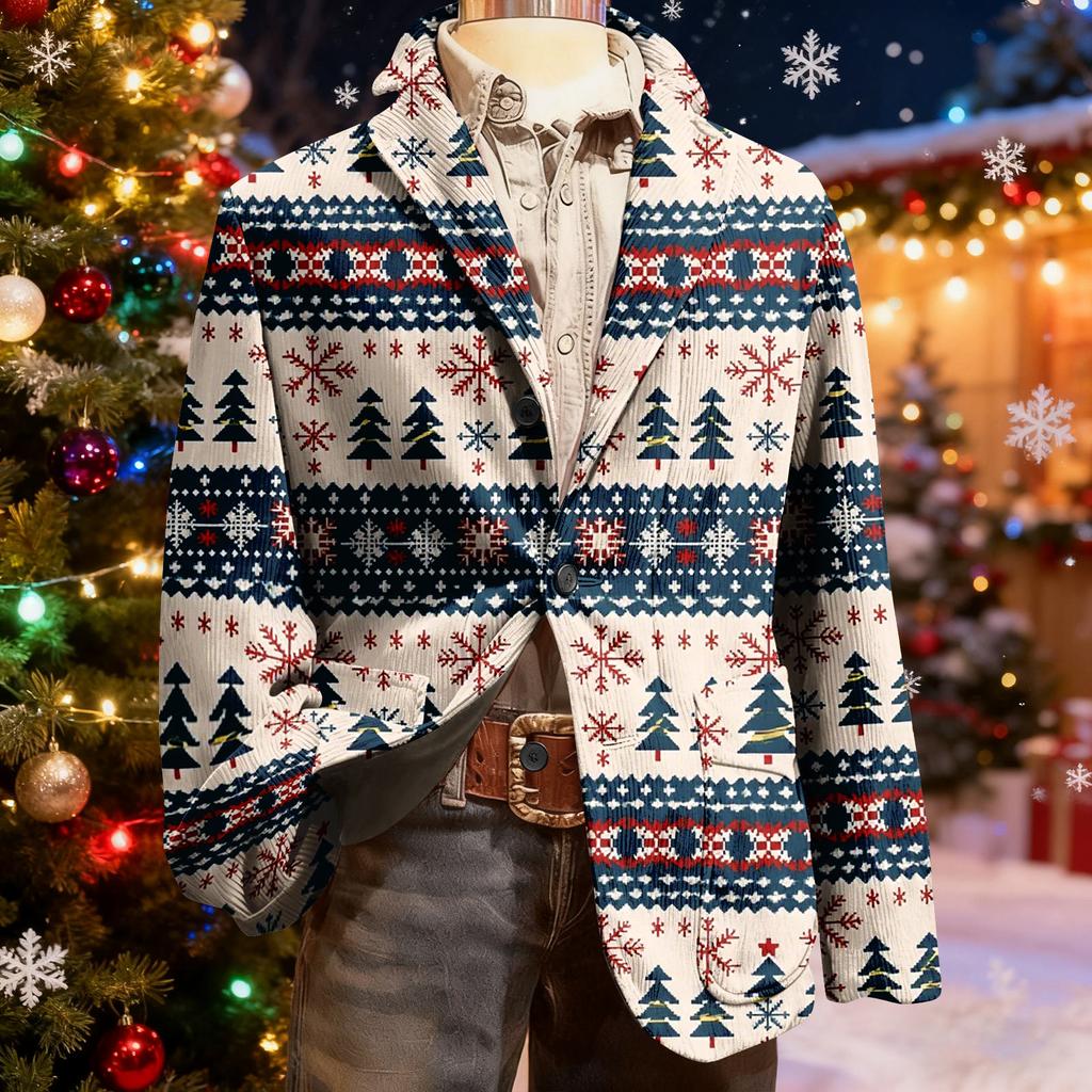 Herren Hässlicher Weihnachten Kord Warmtaschen Anzugjacke Strickjacke Herren Freizeitanzug